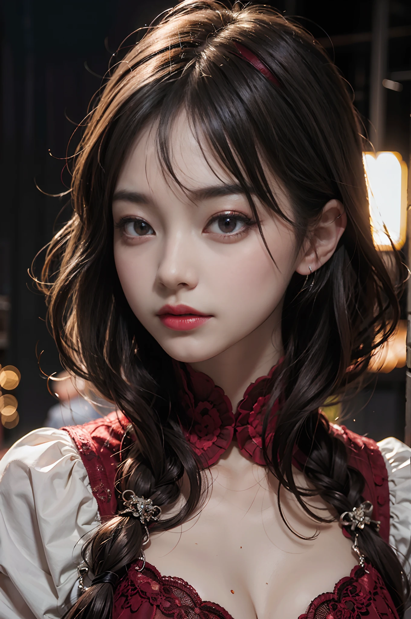 A close up of a woman wearing a red dress and a bow tie - SeaArt AI