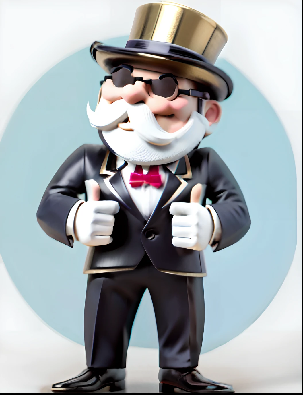 Cartoon-bearded old man in top hat gives a thumbs up, There is no beard on the chin,Do not wear glasses,he is wearing a top hat, thumb up, suit vest、Top hat and gloves, Black and white clothes, Rich colors, vectorial art, number art, capitalist, Thumbs up, gentleman, high-quality picture, wearing a tophat, gentleman,golden theme,