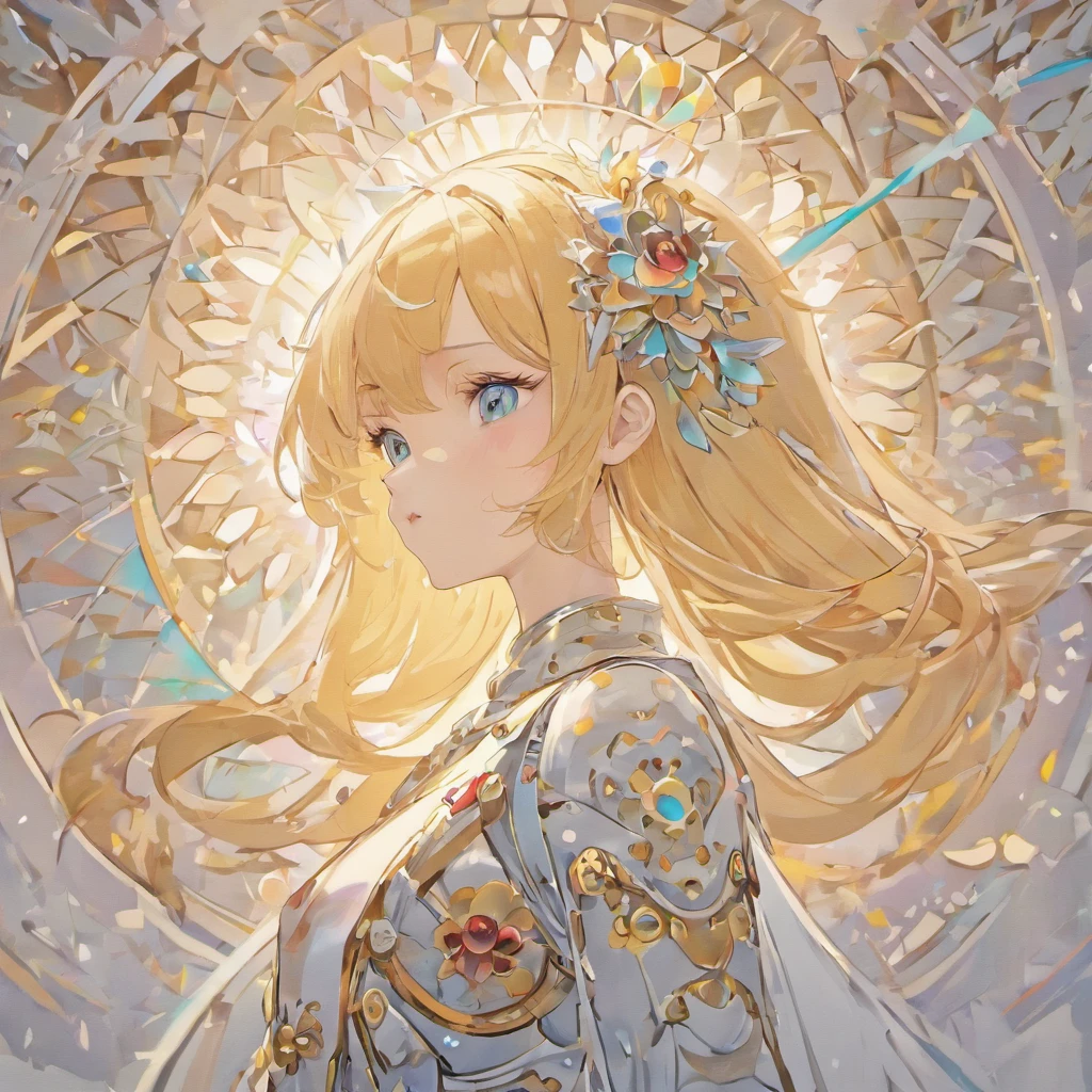 (White background:1.4),(Silhouette of beautiful AI robot girl head, Eyes closed, Colorful long hair, Alphonme Maria Mucha's style),(japanese illustration:1.3,paper art:1.3, Quilted Paper Art:1.2),( Reasonable design, Clear lines, High Sharpness,Best Quality, Very detailed, masutepiece, Movie Light Effects, in a 4k )