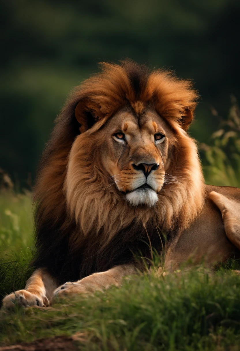 there's a lion, Caminhando na grama com uma pedra ao fundo, Pintura de Derek Zabrocki, Unsplash, arte digital, Rei da selva, with a lion's mane, olhar orgulhoso, fazendo uma pose majestosa quente, Aslam Lev, Meio lev, 2D Full-length Lion, olhar orgulhoso, arte digital animal foto, lion mane