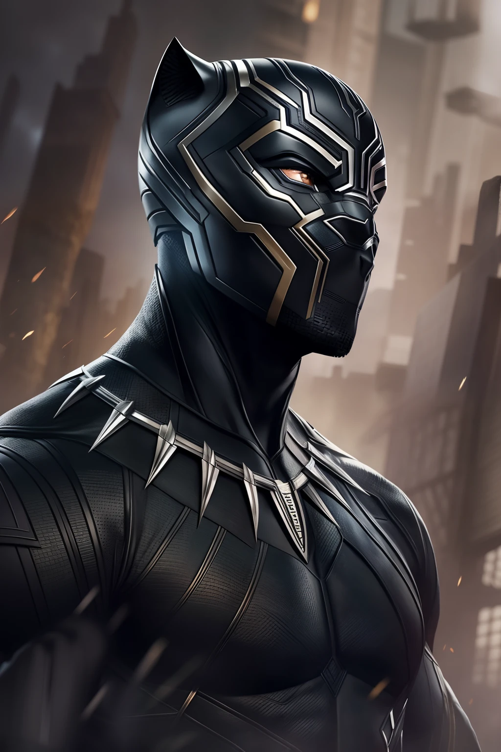 Marvel version《Black Panther》sportrait,((No masks:1.3)),(Chadwick Boseman:1.8)full-body portraits,Fighting posture,combat scene,Vicious look,com rosto detalhado,Slightly vicissitudes,an award winning photograph,Bokeh,ultra-realistic realism,电影灯光,shadowing,high detal,high high quality,Award-Awarded,