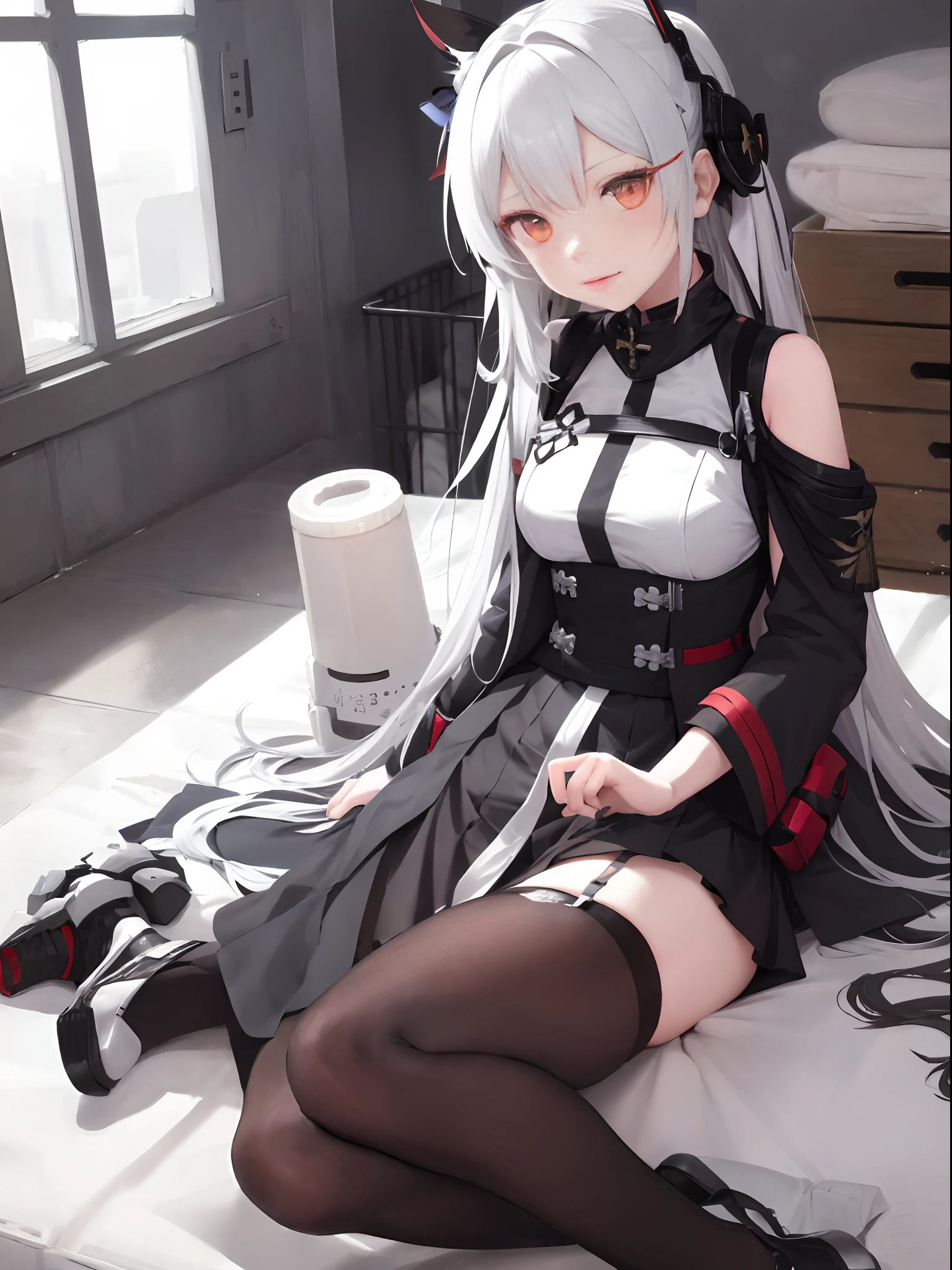 Anime girl wearing black dress，long  white hair, From the night of the ark, girls frontline style, Fine details. Girl Front, 《azur lane》role, azur lane style