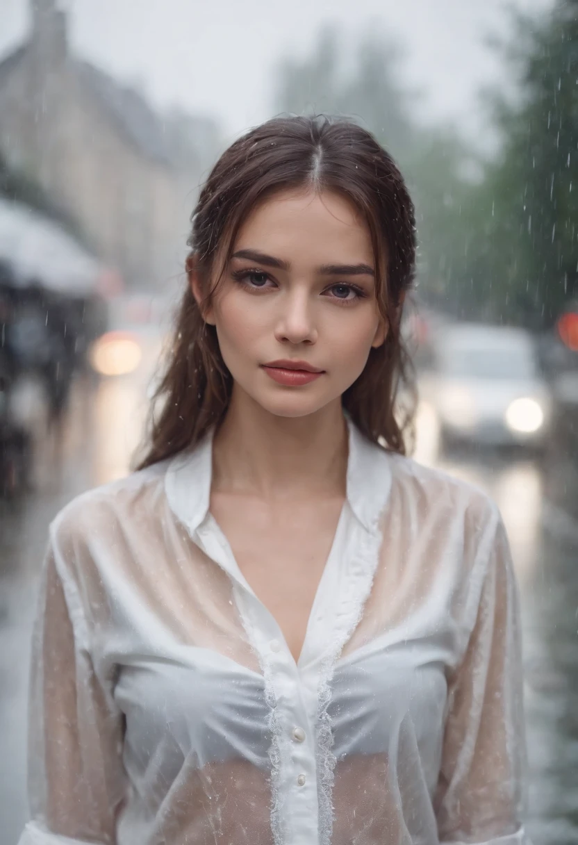((highest quality, 8k, masterpiece:1.3)), concentrated:1.2, Perfect body beauty:1.4, Hips:1.2, ((Layered Haircut, chest:1.2)), (Wet clothes:1.1) , (rain, street:1.3), Bandeau dress: 1.1, Highly detailed face and skin texture, Beautiful Eyes, double eyelid, White skin, Long Hair, (shut up: 1.3)