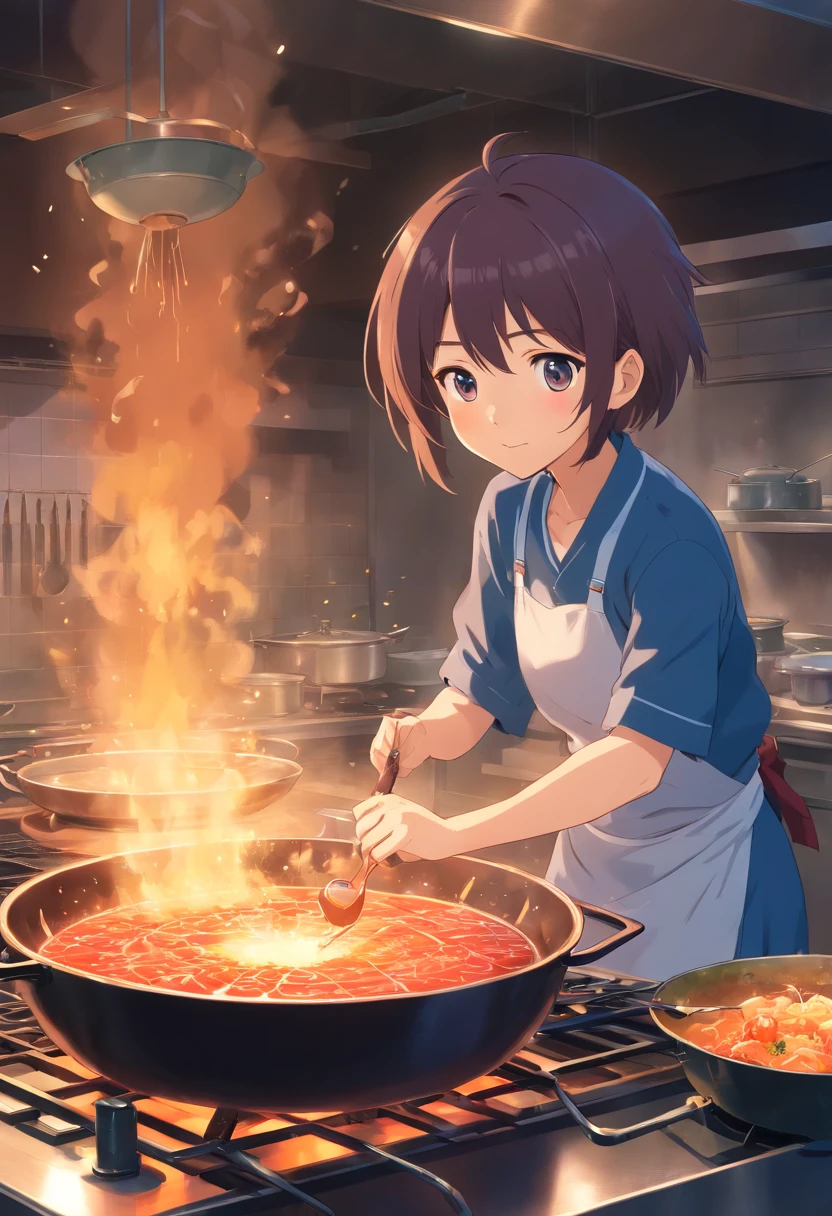 The whole process of anime characters boiling beef