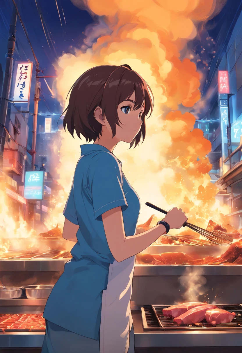 The whole process of anime characters boiling beef