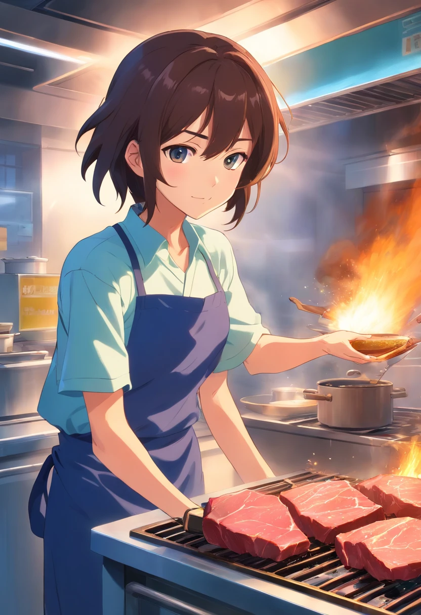 The whole process of anime characters boiling beef
