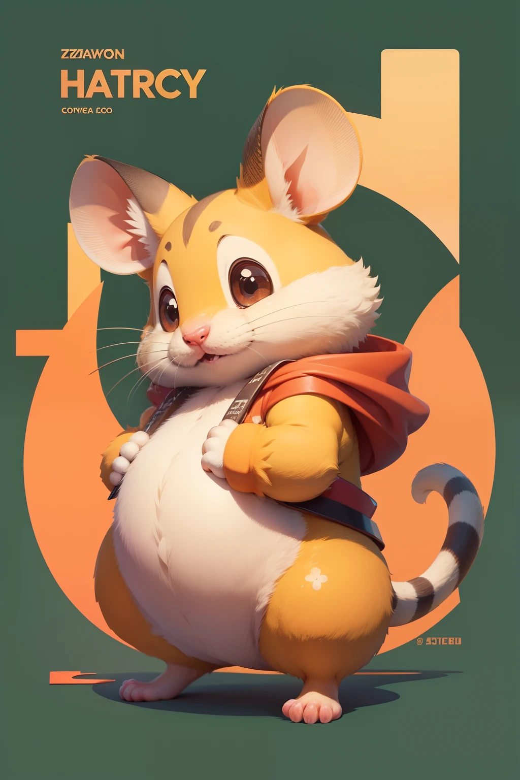 Cartoon mouse close-up，Hold a sign in the paw, ratz, Fluffy yellow belly, Round cute face, ratz, rodent, photo of a hamster, with round face, cute single animal, cute character, cute animal, shui mo hua, cute illustration, round cheeks, hd illustration, big round cute eyes，a happy new year， red colour， zodiac
