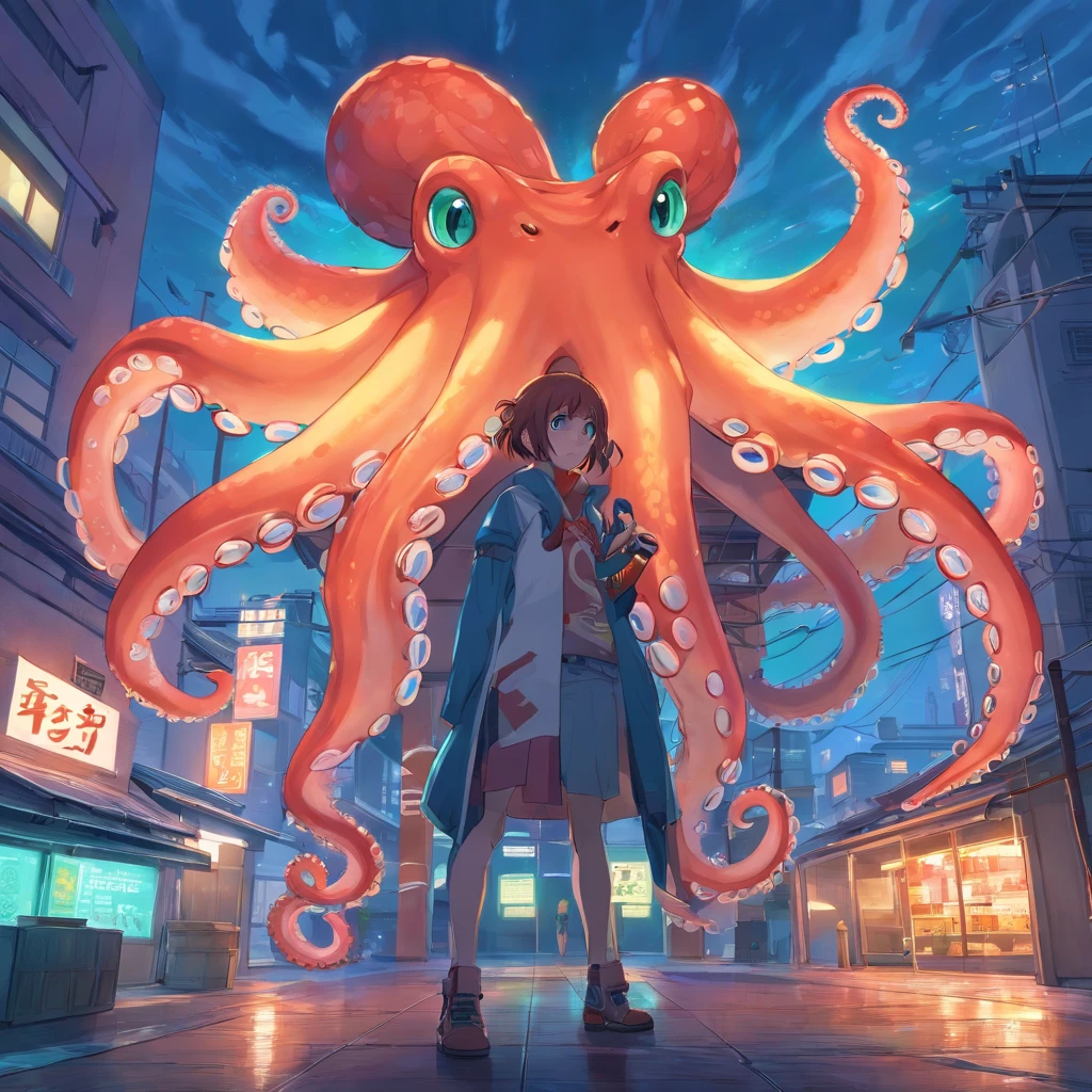 <lora:octopus_v0.5:1> octopus, 1girl, matured female, face focus, vest, bow, best quality, hires, detailed face, office, buildings from window, detailed background, diffused sunlight, depth of field, bokeh