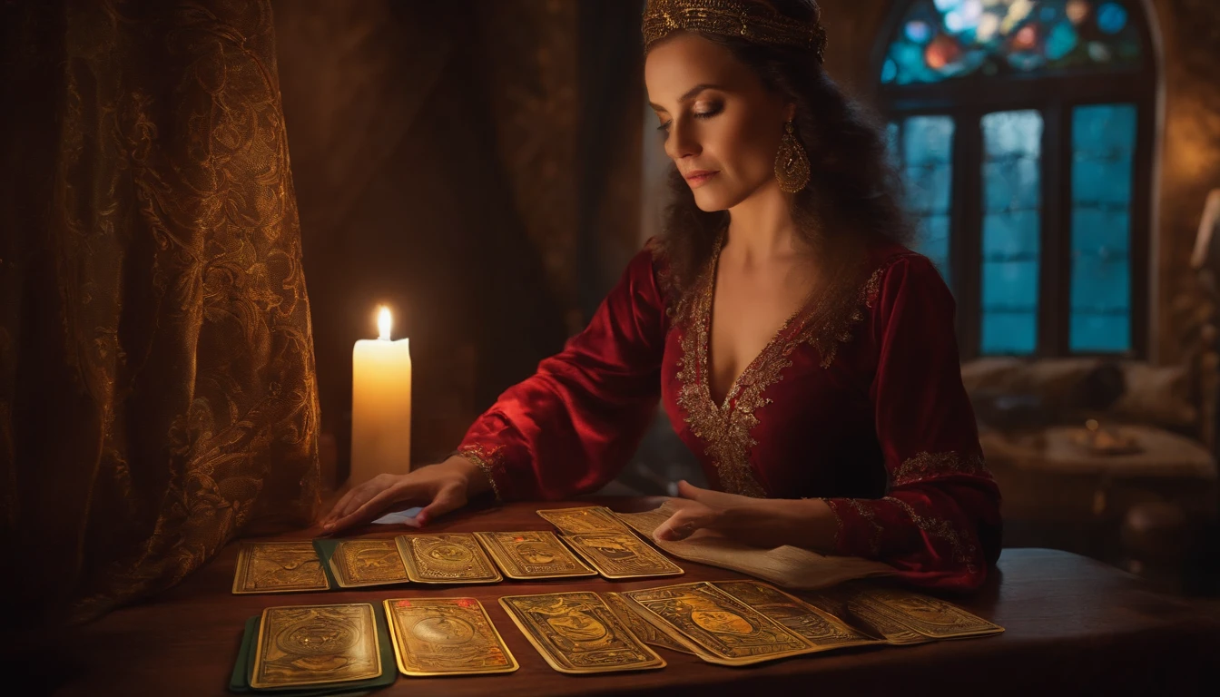 The psychic is interpreting the tarot cards