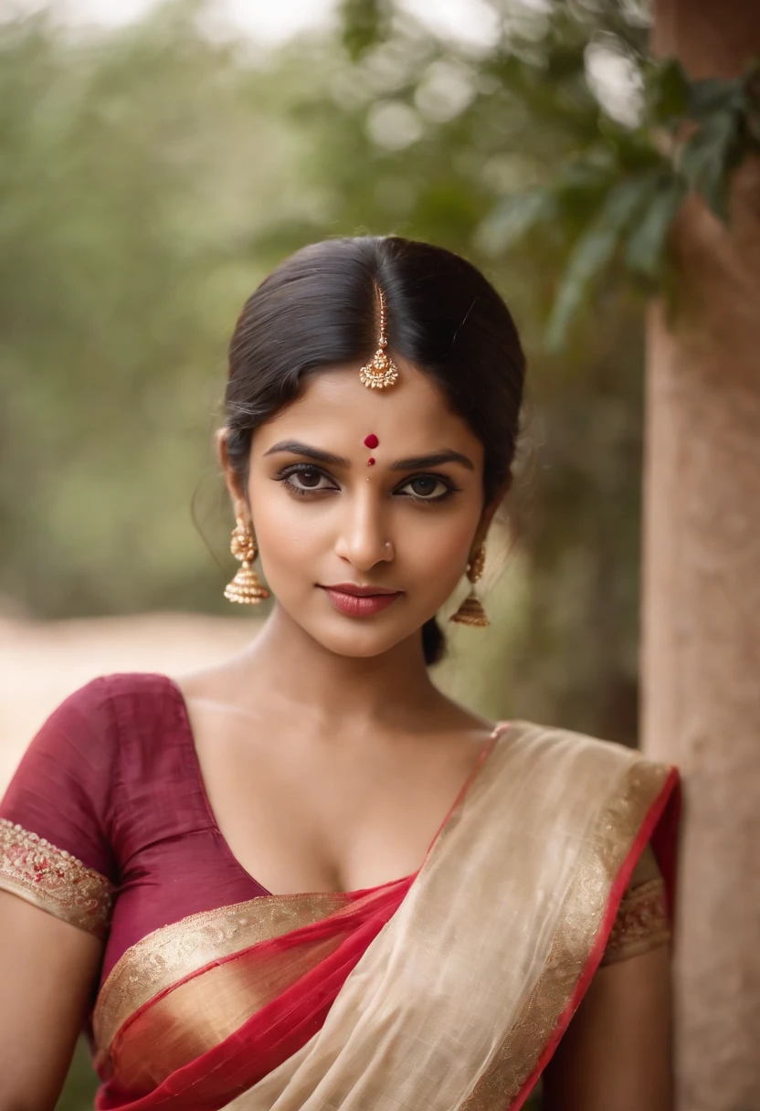 A beautiful indian woman with saree on blouse, (exposed gagintic breasts)