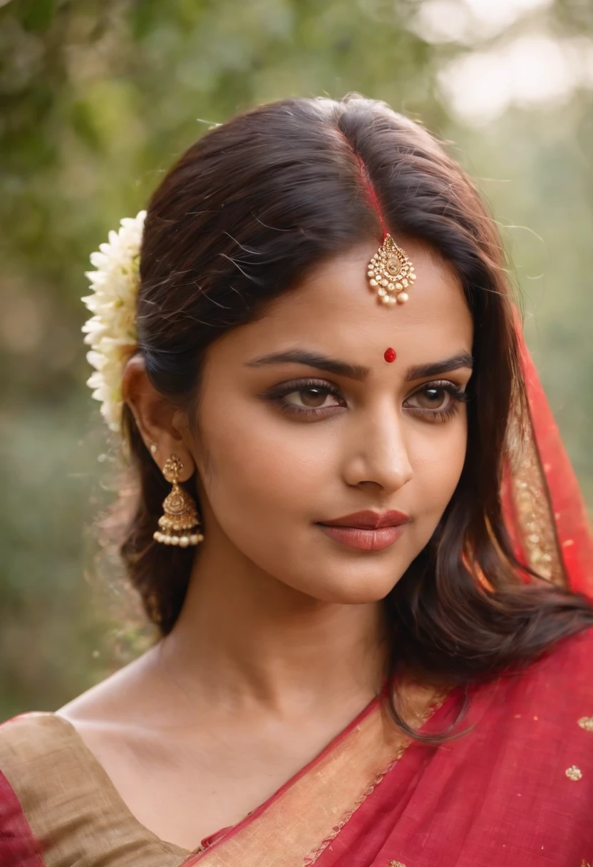 A beautiful indian woman with saree on blouse, (exposed gagintic breasts)