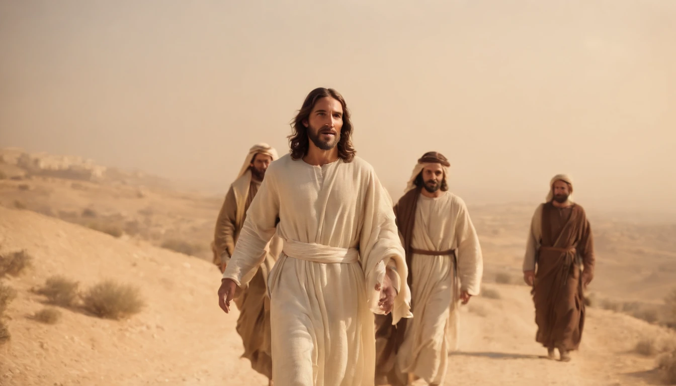 Jesus and His Disciples, In the desert near the city of Jerusalem, of the time of Christ