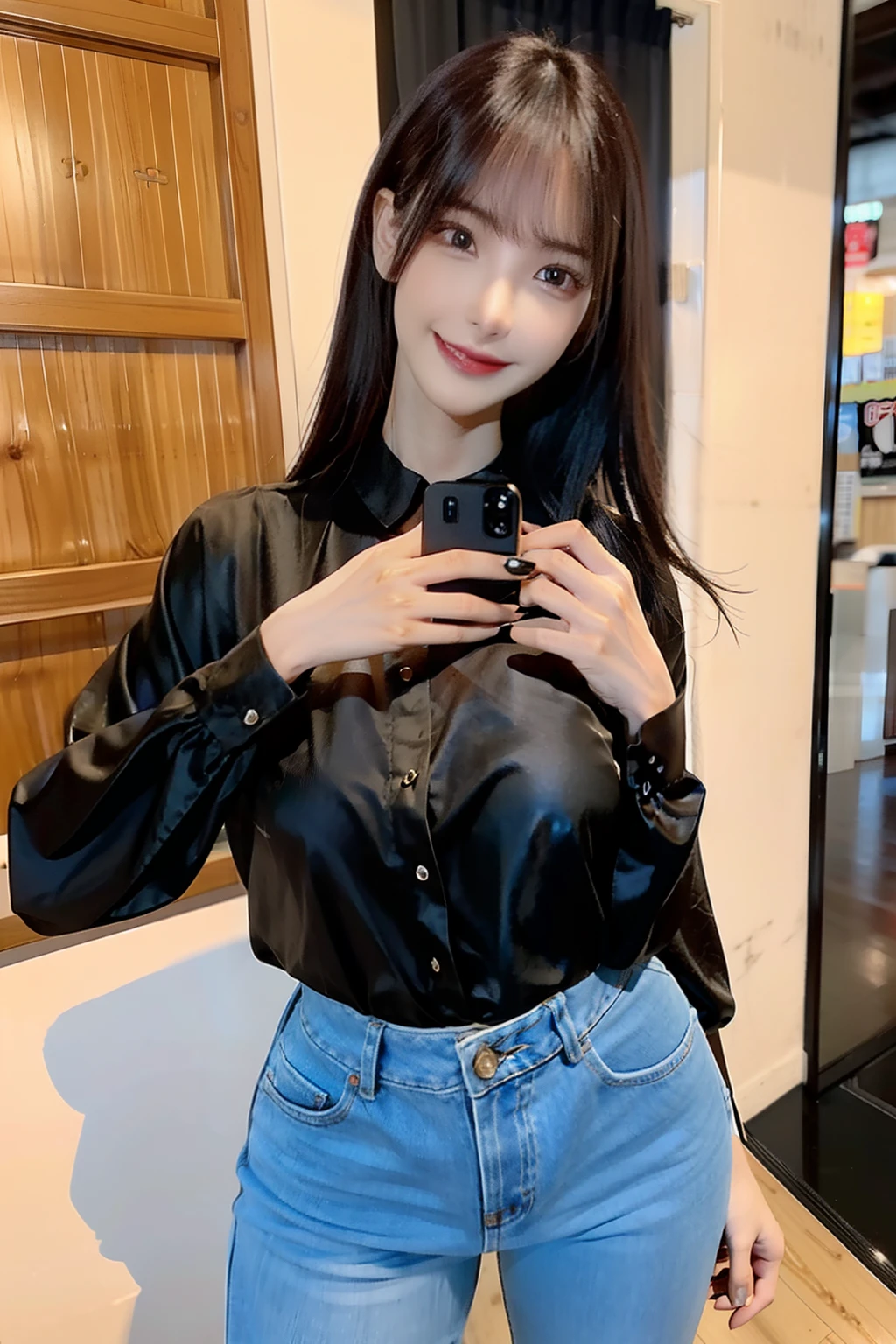 Arad woman posing for photo in black blouse and jeans, a picture by Yang J, Tumblr, shin hanga, skinny waist and thick hips, Sexy girl, Black skinny jeans, photo of slim girl, 2 4 year old female model, photo of slim girl model, Casual pose, fit dainty figure, 2 2 years old, gorgeous figure