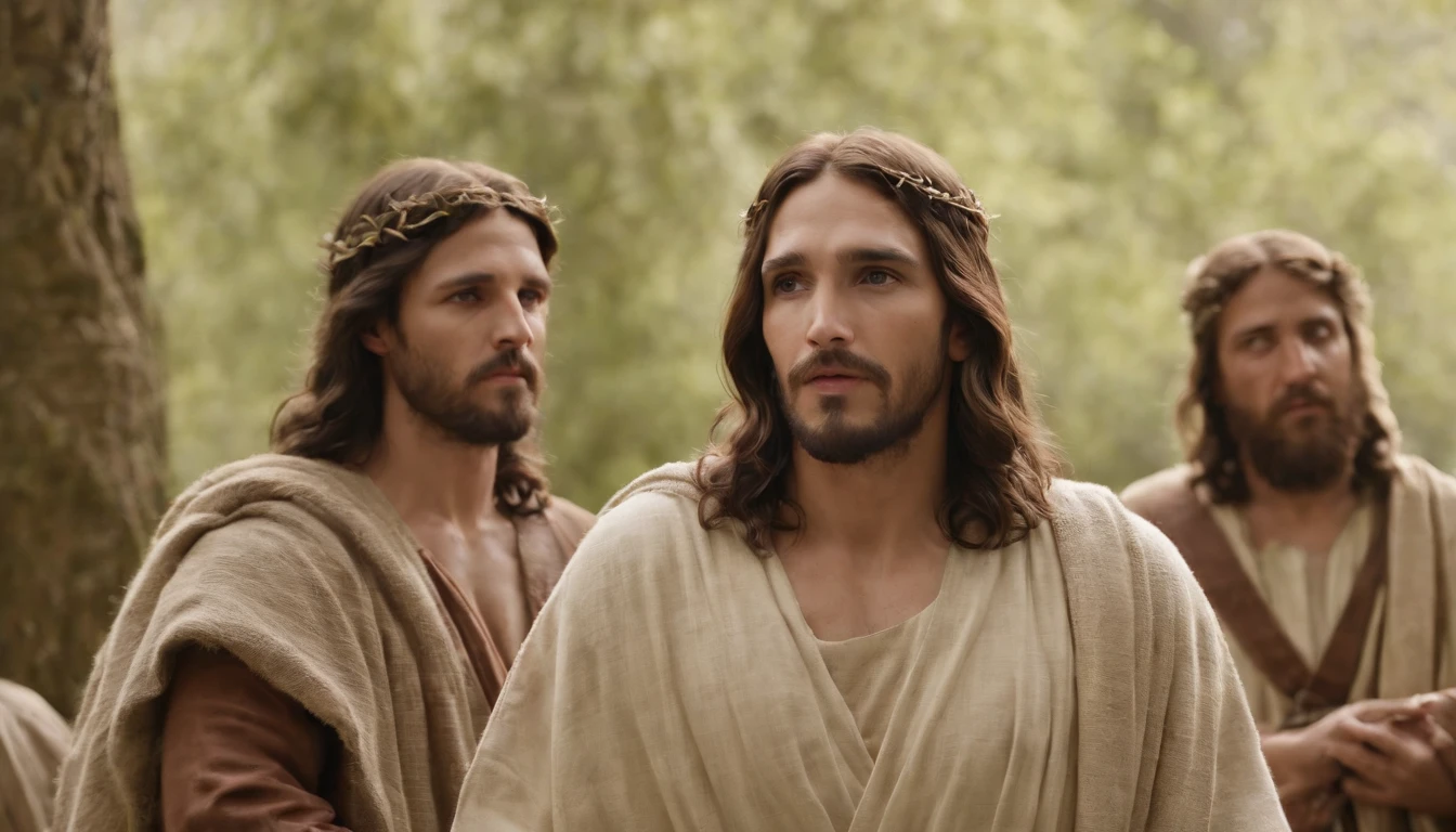 jesus sentado com um grupo de pessoas em baixo de uma arvore : :n_ desenho, Imperfection, baixa qualidade, boneco, jogo, anime