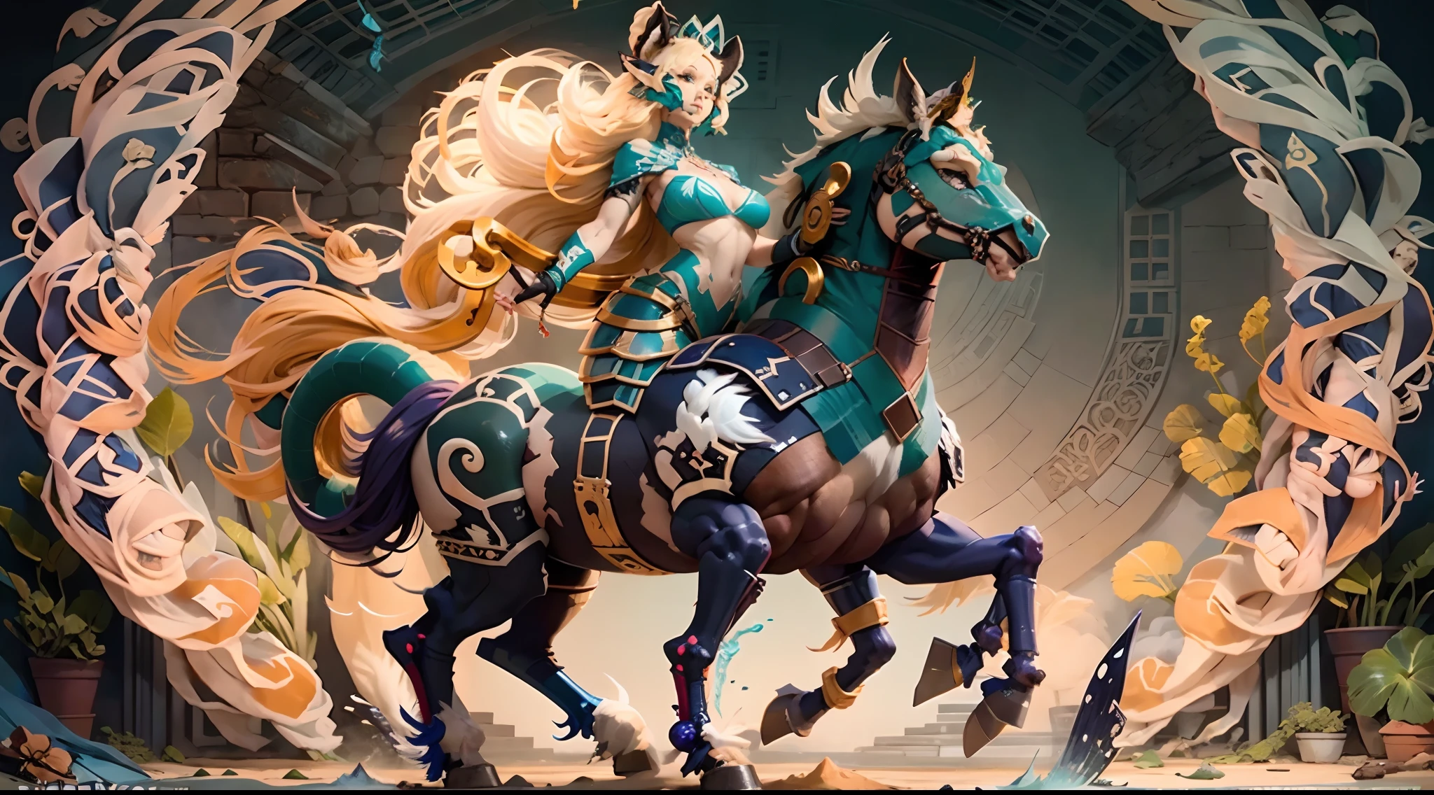 In the beautiful illustration of this super-grand scene,The ultra-long-range lens is shown(Over eight unique centaur characters:9.9),They all have their own characteristics,Vivid and interesting。Radiant angelic centaurs from the heavenly realm,To the hellish centaurs surrounded by nightmarish flames,And then to the Wind Fairy Centaur dancing in the air,There are also one-horned centaurs surrounded by thunder and lightning,and mechanical centaurs that shine with metallic light,And then to the powerful dragon centaur with colored dragon scales covering the whole body,The elegant and agile elf centaur always wears a flower crown with its slender graceful lines,Enchanting and charming Tiflin centaurs。Each character has their own unique charms and abilities。The illustration uses advanced artistic techniques and tools,(Divide the scene into sections by geometric arrangement:9.9),Each section corresponds to a centaur character,This makes more efficient use of space。Through Midjourney's advanced brush tools、Color palette、Material packs and model packs,For each centaur, beautiful props are designed to increase racial characteristics、Clothing and physical features,Enhances the character's personality and visual appeal。The scenery in the illustrations is stunning,There are changing skies、rainbowing、extreme light、Stars and Moon。Incorporating iconic landmarks such as Mount Everest,and fireworks、tranquil lake、Natural and urban elements of waves and neon lights,Creates a magical atmosphere。The centaurs display their unique abilities and equipment in a variety of environments,This is true even in extreme alien landscapes。(Use Midjourney's tools、Material packs、Texture tools、The color palette makes depicting details vivid and realistic:9.9),From complex hairstyles and as well as different racial traits、Body、Appearance features、Clothing to real textures,This greatly enhances the realism of the characters and surroundings。The fusion of multiple art styles adds movement to the centaur's