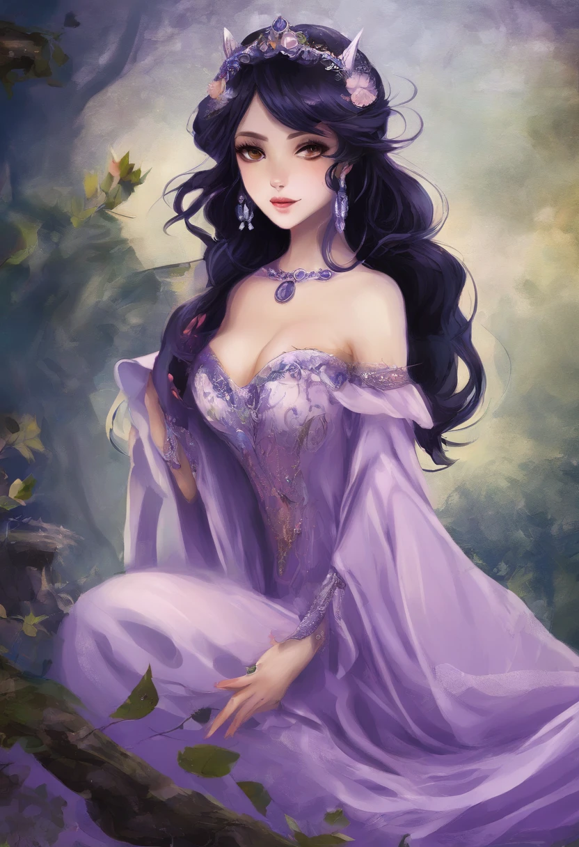 Wearing(（purpleish color）robe，（Snow white）Collar)beautiful woman with black hair，Barefoot，（Nine-tailed fox girl，(No animal ears））（The background is a huge light and shadow），Suggestive pose