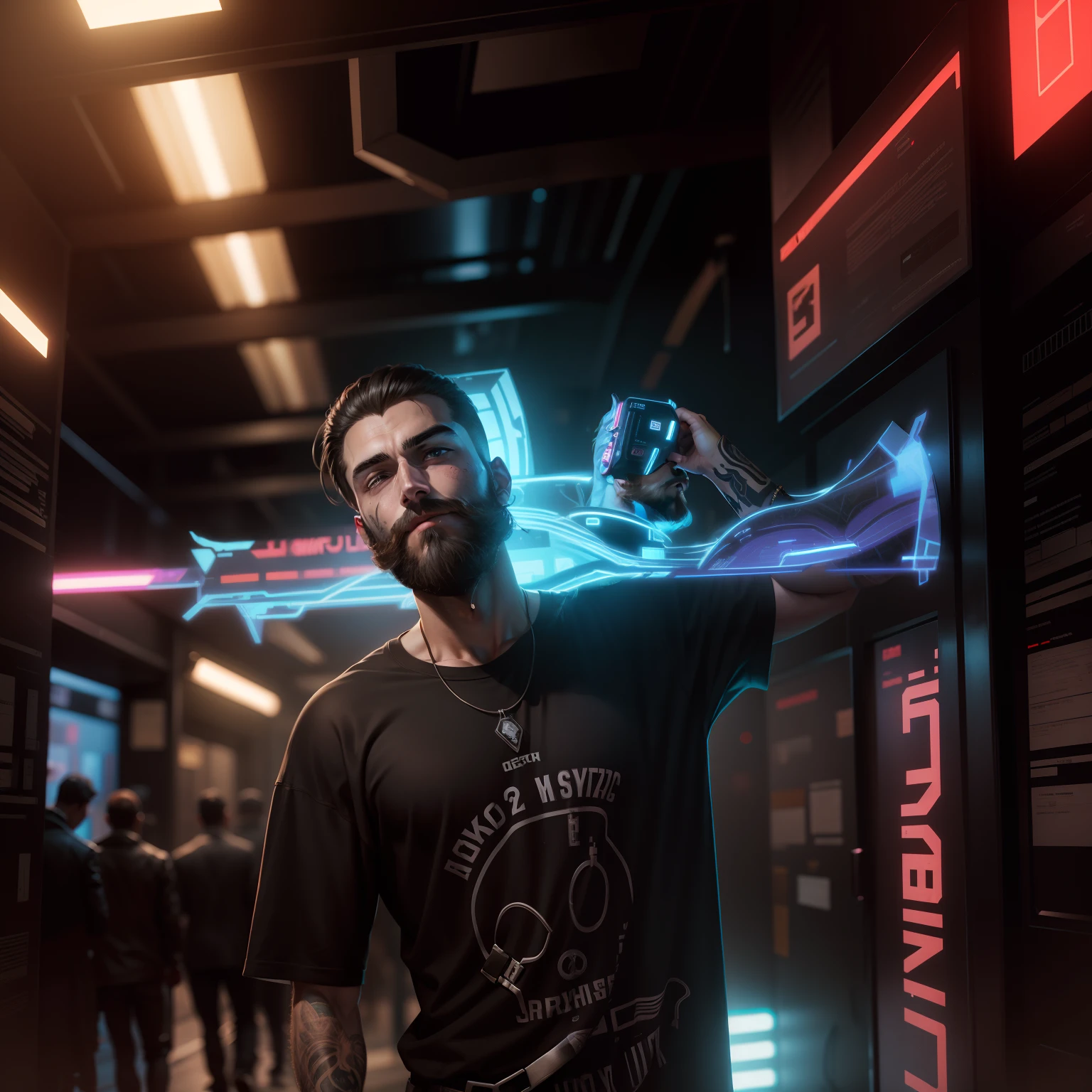 Cyberpunk, handsome beard guy