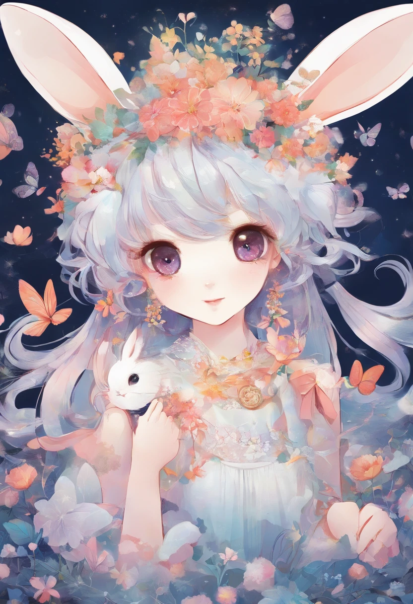 Cute baby bunny,Delicate and refined fairy tale,Pixar style,Bright colors,Natural light,solid color simple background
