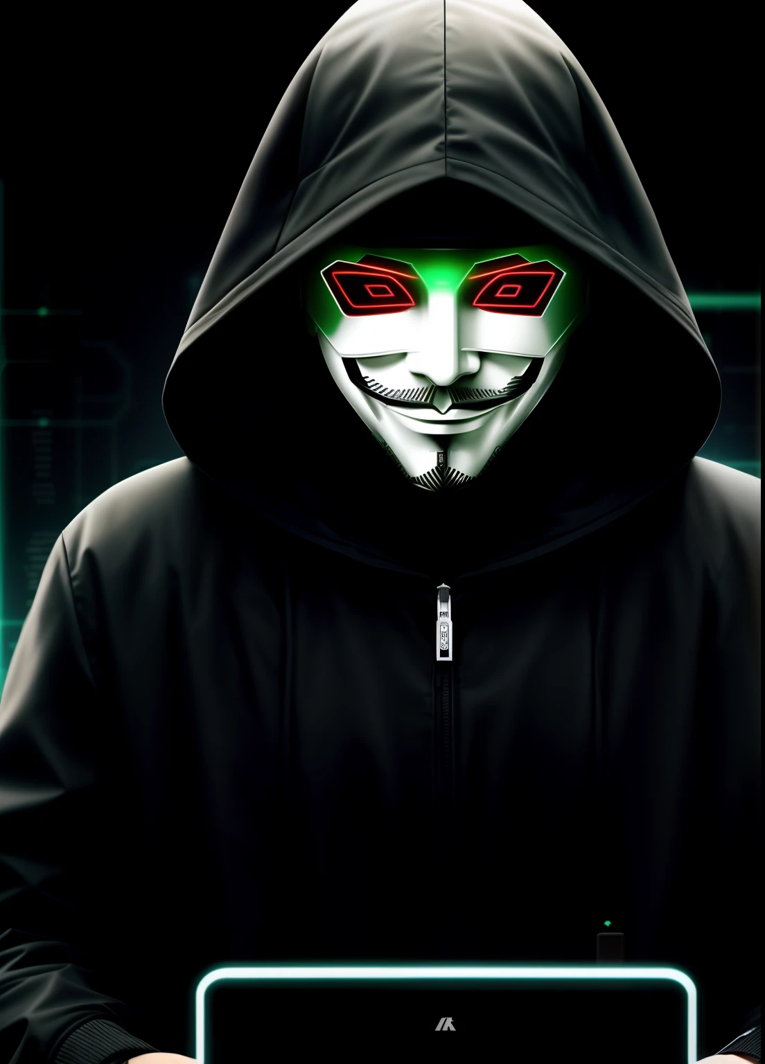 An anonymous hacker supporting, 8k (alta qualidade 1,1) evil artificial intelligence