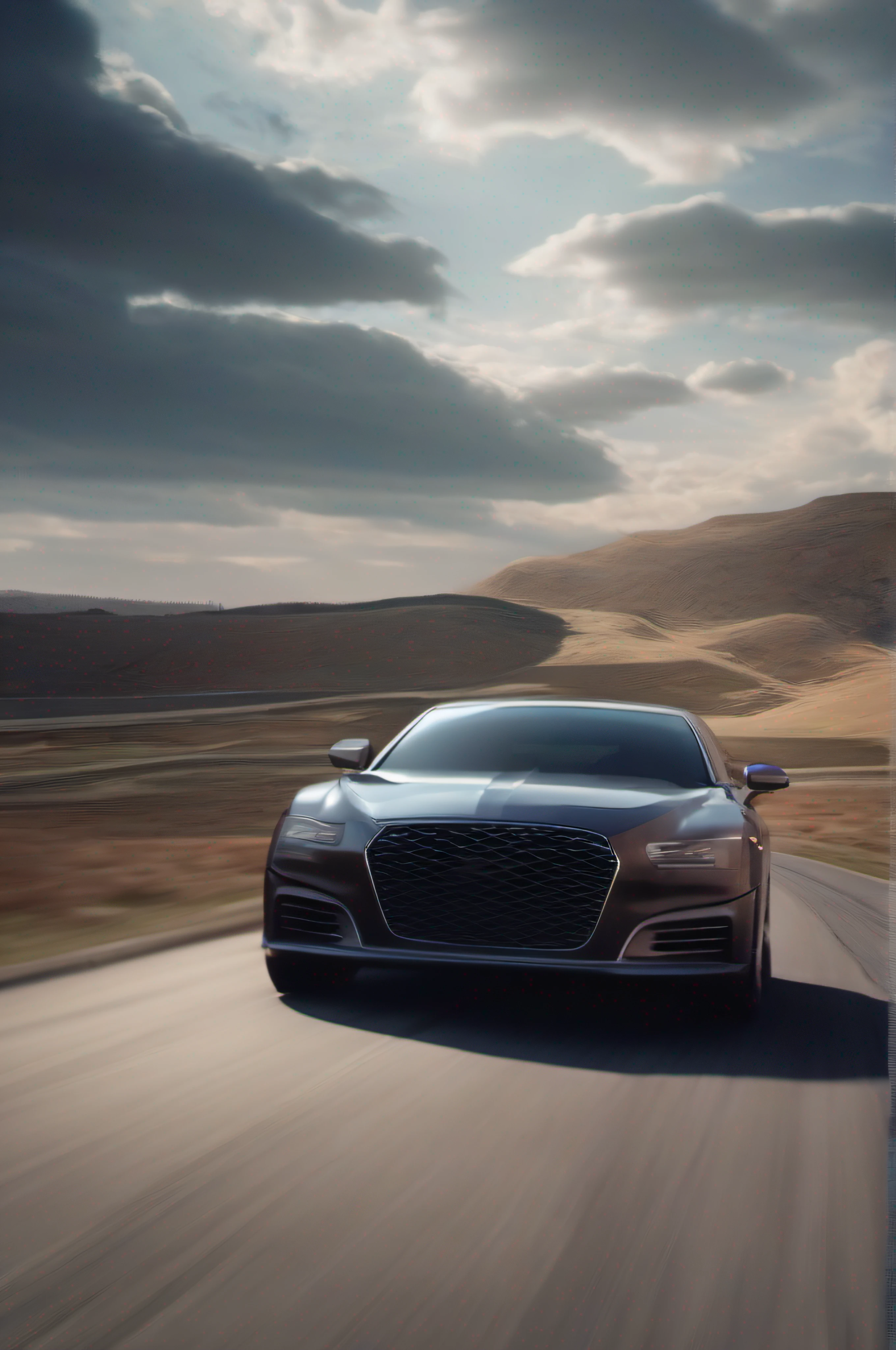 A car on the horizon,High-end cars,ads,电影灯光,Cinema4D rendering engine,4K,8K,cinematic compositions,photorealestic,wide wide shot,The background is clean and simple,Advancedsense,tmasterpiece,Perfect projection,Sharp focus,Dark tones,Advancedsense