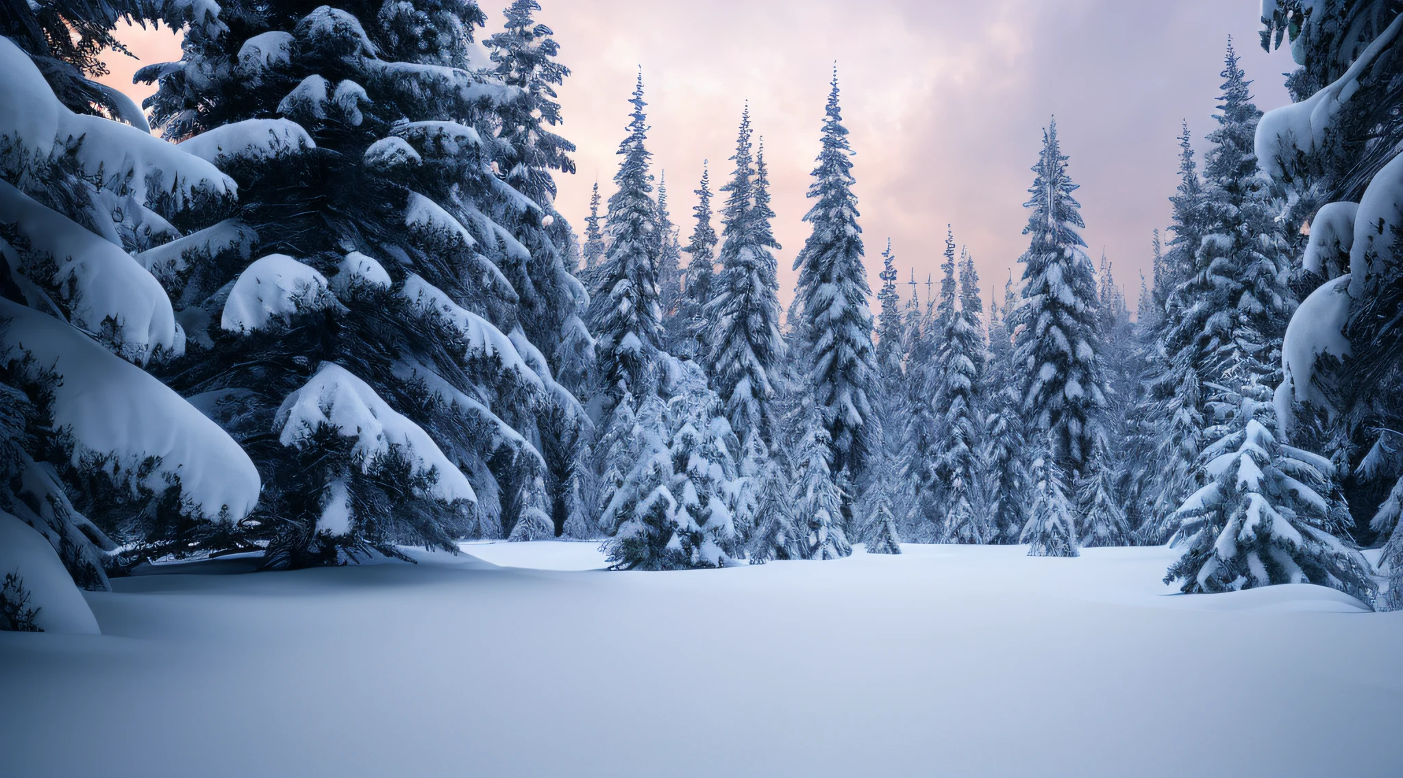 masterpiece, best quality, high quality, extremely detailed CG unity 8k wallpaper, taiga, silence, towering conifers covered with forest floor, harsh cold climate, serene beauty, snow, winter, mild summer, breeze, needles, branches, bokeh, depth fields, HDR, bloom, chromatic aberration, photorealistic, extremely detailed, popular on artstation, popular on CGsociety, complex, high detail, dramatic, art midway