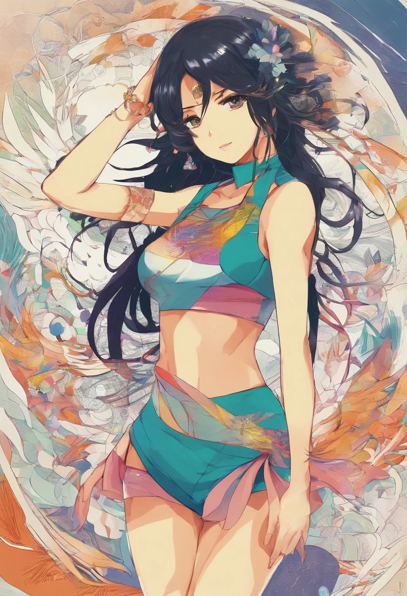 um desenho de uma mulher em uma saia com um top em, Nico Robin, high quality colored sketch,