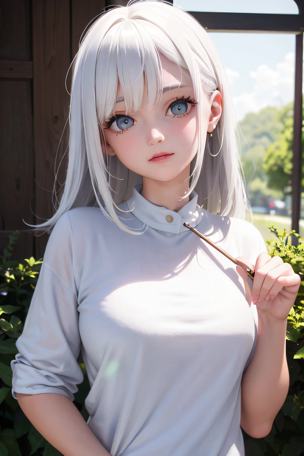 Masterpiece,Best quality,1girll,Upper body,White hair,Bright eyes,Shirts,
