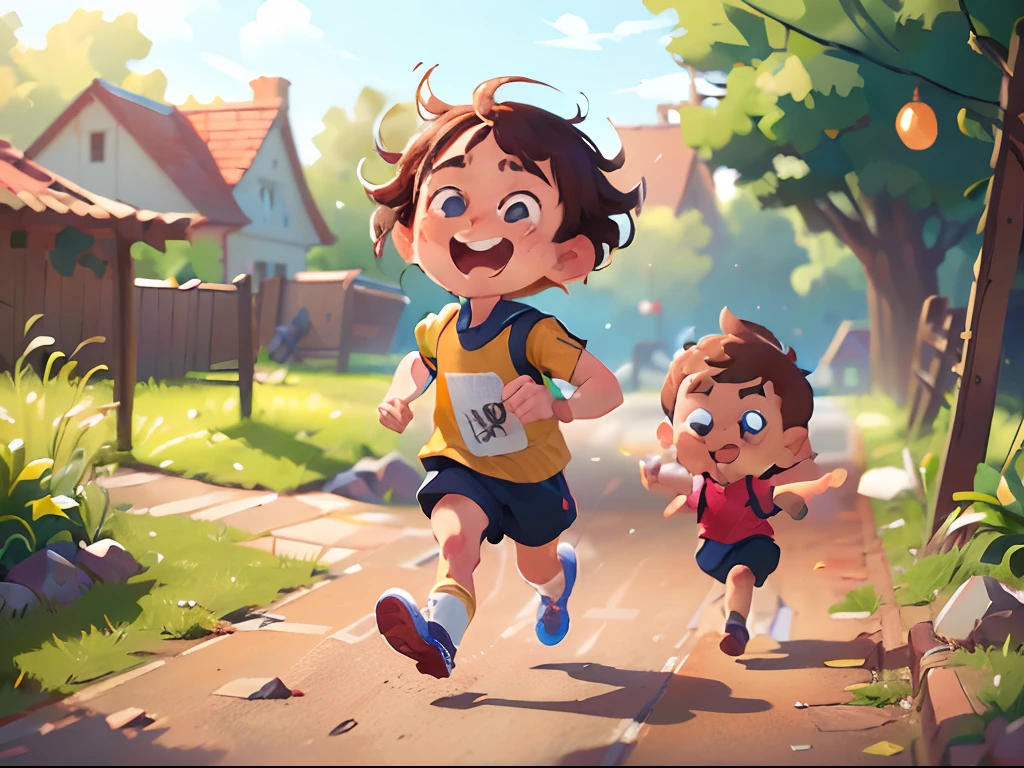 A running boy and a running girl,School playground,cheerfulness,Rejoice,Perfect quality,Clear focus(Clutter - home:0.8), (tmasterpiece:1.2) (realisticlying:1.2) (Bokeh) (best qualtiy) (detailedskin:1.3) (complexdetails) (8K) (detailedeyes) (Sharp focus),(having fun)