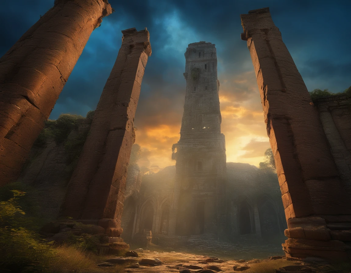 ruins、Huge tower in the center、