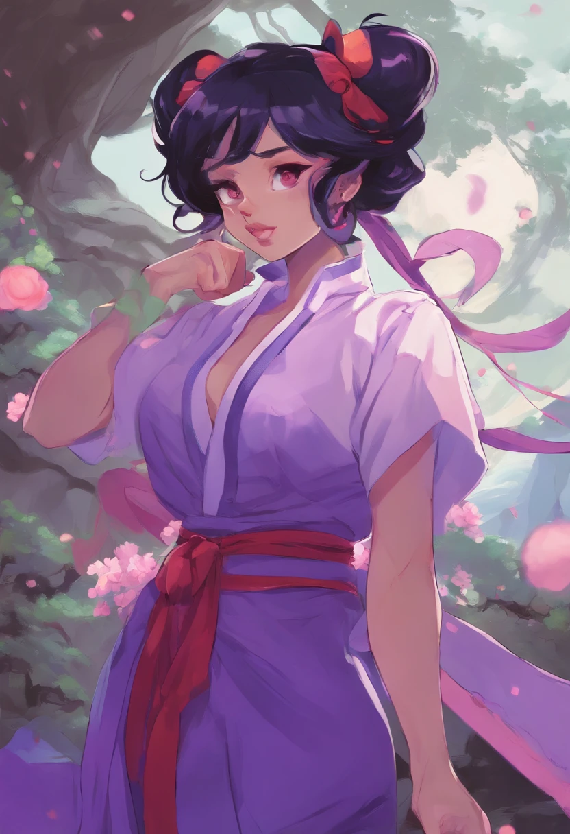 Wearing(（purpleish color）Robe，（Snow white）Collar)Beautiful woman with black hair，Barefoot，（Nine-tailed fox girl，(No animal ears））（The background is a huge light and shadow），Suggestive pose