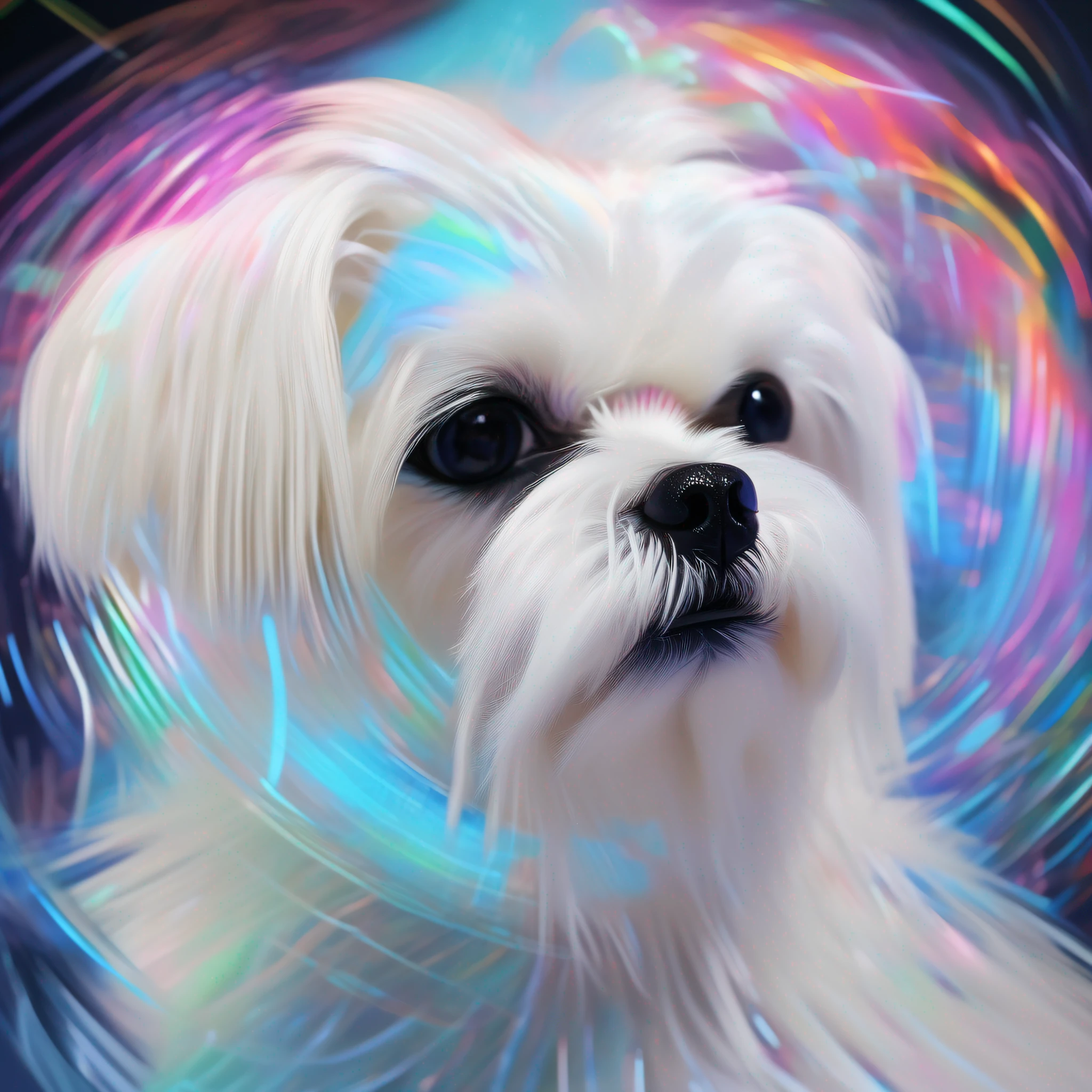 Sea Art's AI-generated painting is a fascinating image of an NFT hologram meme of a Maltese dog, que ilustra a cultura popular e a tecnologia de ponta. Nessa obra de arte, Creativity and artificial intelligence combine to create an exciting visual experience.

The NFT hologram meme of a Maltese dog is made up of a set of distorted and colorful images that merge to create a single image. The constant movement of the images creates a sense of dynamism and unpredictability, while the vibrant colors evoke a sense of energy and vitality.

The character of the meme of a Maltese dog is the main focus of the hologram, with his exaggerated and funny expression. She is depicted with a party hat and a pair of sunglasses, o que acrescenta um toque de humor ao holograma. Its cartoonish and distorted appearance is so captivating that it is impossible not to feel attracted to the image.

Os detalhes da pintura, like the texture of the party hat and the glow of sunglasses, show the technical skill of Sea Art's AI. The combination of popular culture elements with cutting-edge technology makes this painting truly unique.

This holographic image of a Maltese dog, um meme NFT, offers a new dimension to our understanding of technology and popular culture.. It reminds us that technology can be used to create and convey ideas and emotions in a completely new way. Ao contemplar essa obra de arte, We are invited to reflect on the creative intersection between popular culture and technology, e imaginar o que o futuro pode trazer;.