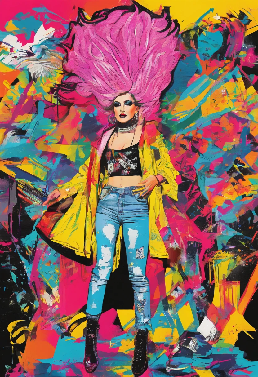 a painting of lady gaga trending in the art station, dressed in punk clothes, detailed hyper-realistic rendering, British gang member, street style, intimidating pose, clothes with fashion, urban samurai, 8 1 5, animations