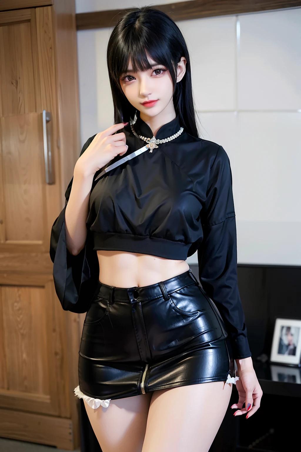 Arad woman posing for a photo in a black blouse and hip-wrapping skirt, a picture by Yang J, Tumblr, shin hanga, skinny waist and thick hips, Sexy girl, Black skinny jeans, photo of slim girl, 2 4 year old female model, photo of slim girl model, Casual pose, fit dainty figure, 2 2 years old, gorgeous figure