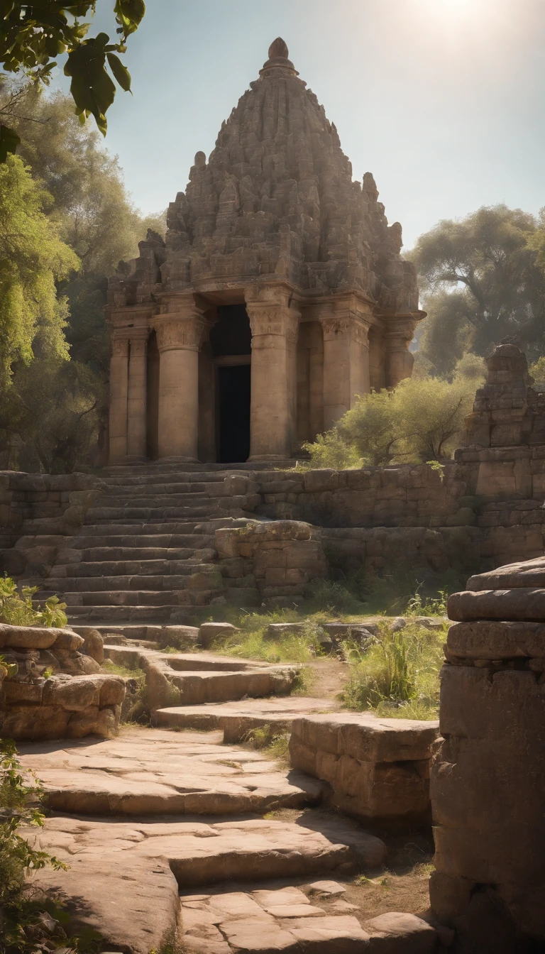 cinematric photo . 35mm photograph, movie, Bokeh, profesional, 4k, Highly Detailed Film Poster Of a Dolescent Oncea BronceaDa, guarDabosque, tavarD azul y lanzaDores marrones, explore the ruins of a temple on a hunt through a swamp, Once, fantasy, D&D, realista, perspectiva, Luz y sombra, Altamente DetallaDo, Luz De llanta, Luz De fonDo, Luz suave, cinematiclight, Antiguo templo en el fonDo