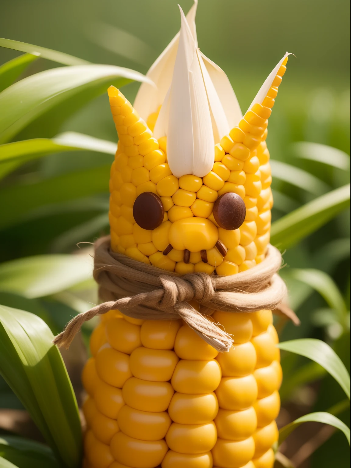 There are three false ears of corn，Eyes sticking out，Corn on the cob everywhere，Eyes dressed with clay are attached to the corn，Advertising 4K，adolable