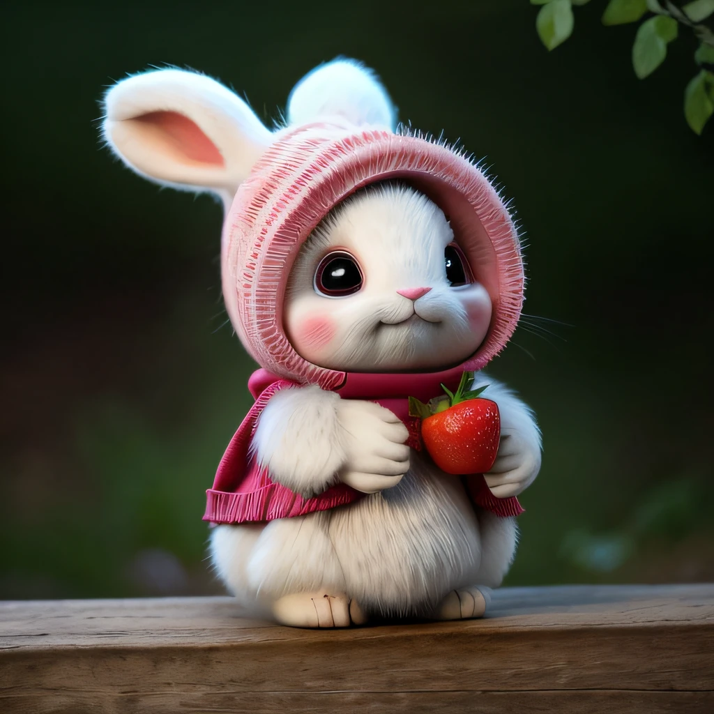 : 3. Rabbit, realistic, hairy, clothed animal, apple, dark circles, blush, cherry, food, fruit, full body, hat, non-human, strawberry, tomato, watermelon