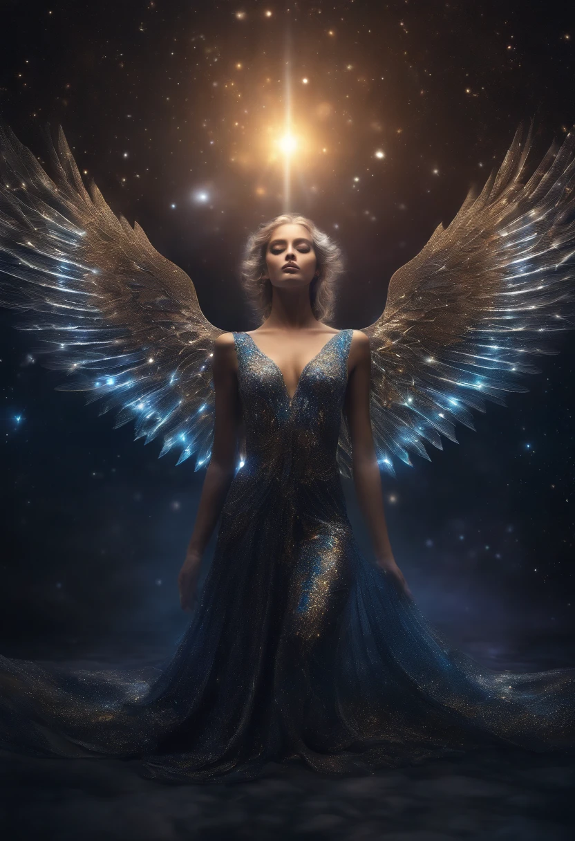 cosmic angel, olhos claros brilhantes, Biomechanicals,cores muito brilhantes, light particles, com luz brilhante, Mshiff, Arte do papel de parede, Papel de parede UHD