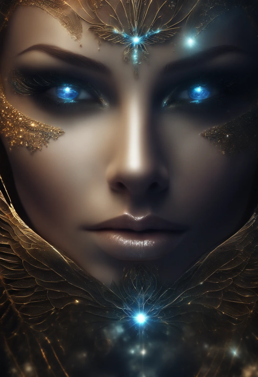 cosmic angel, olhos claros brilhantes, Biomechanicals,cores muito brilhantes, light particles, com luz brilhante, Mshiff, Arte do papel de parede, Papel de parede UHD