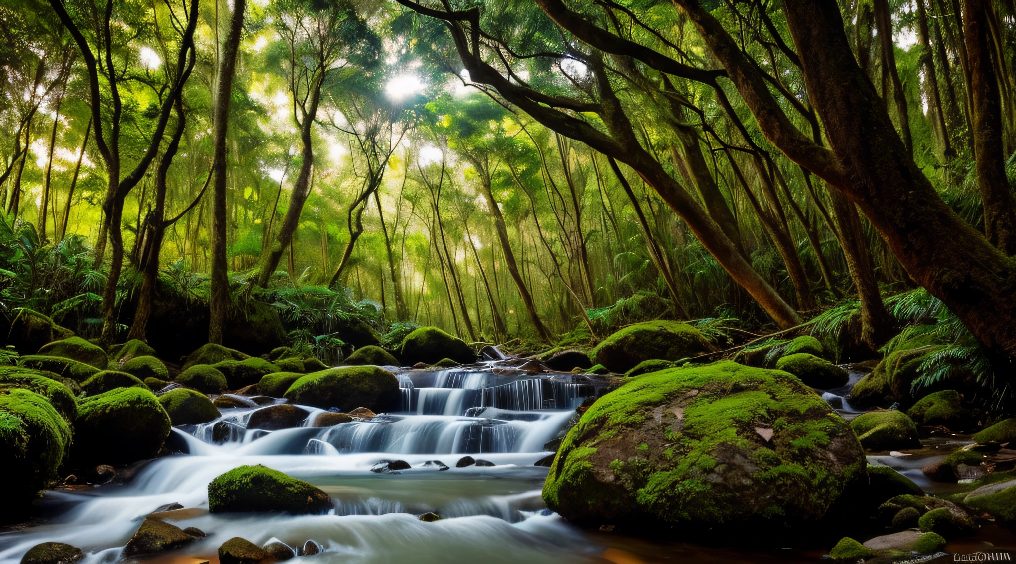 Lugar de natureza lindo e realista, floresta, com raios de luz,, natural lightting, natureza, mood lighting, estilo realista, alta qualidade, ultra detalhes