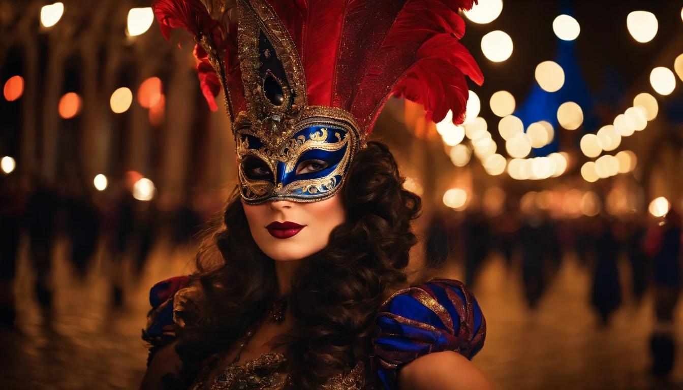 /imagine prompt: In the heart of a Venetian carnival, a masked reveler with eyes like galaxies dances gracefully, surrounded by a sea of vibrant costumes and mysterious masks, Whimsical chaos and enchantment, Impressionist painting with lively brushstrokes,