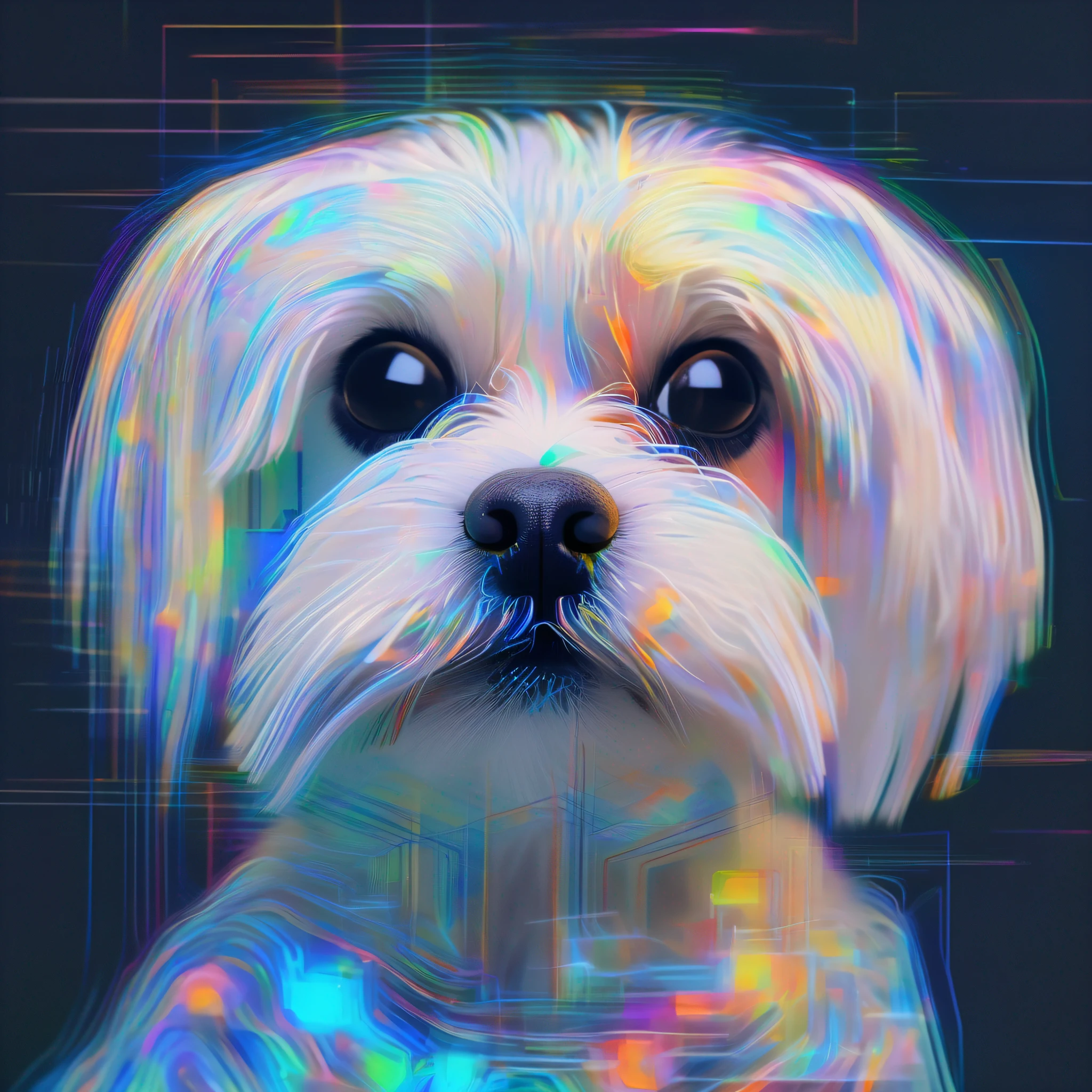 Sea Art's AI-generated painting is a fascinating image of an NFT hologram meme of a Maltese dog, que ilustra a cultura popular e a tecnologia de ponta. Nessa obra de arte, Creativity and artificial intelligence combine to create an exciting visual experience.

The NFT hologram meme of a Maltese dog is made up of a set of distorted and colorful images that merge to create a single image. The constant movement of the images creates a sense of dynamism and unpredictability, while the vibrant colors evoke a sense of energy and vitality.

The character of the meme of a Maltese dog is the main focus of the hologram, with his exaggerated and funny expression. She is depicted with a party hat and a pair of sunglasses, o que acrescenta um toque de humor ao holograma. Its cartoonish and distorted appearance is so captivating that it is impossible not to feel attracted to the image.

Os detalhes da pintura, like the texture of the party hat and the glow of sunglasses, show the technical skill of Sea Art's AI. The combination of popular culture elements with cutting-edge technology makes this painting truly unique.

This holographic image of a Maltese dog, um meme NFT, offers a new dimension to our understanding of technology and popular culture.. It reminds us that technology can be used to create and convey ideas and emotions in a completely new way. Ao contemplar essa obra de arte, We are invited to reflect on the creative intersection between popular culture and technology, e imaginar o que o futuro pode trazer;.