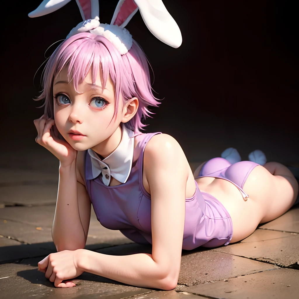 Who has a cosplay bunny costume and and around him Hear flowers and be looking at the camera that looks good your body that looks good pictures of crona 2.5D Anime realisti that your face and your eyes that are well formed your hands that if they come out well formed is lying down has your butt up and has your hands on the ground is doing the jack-o pose