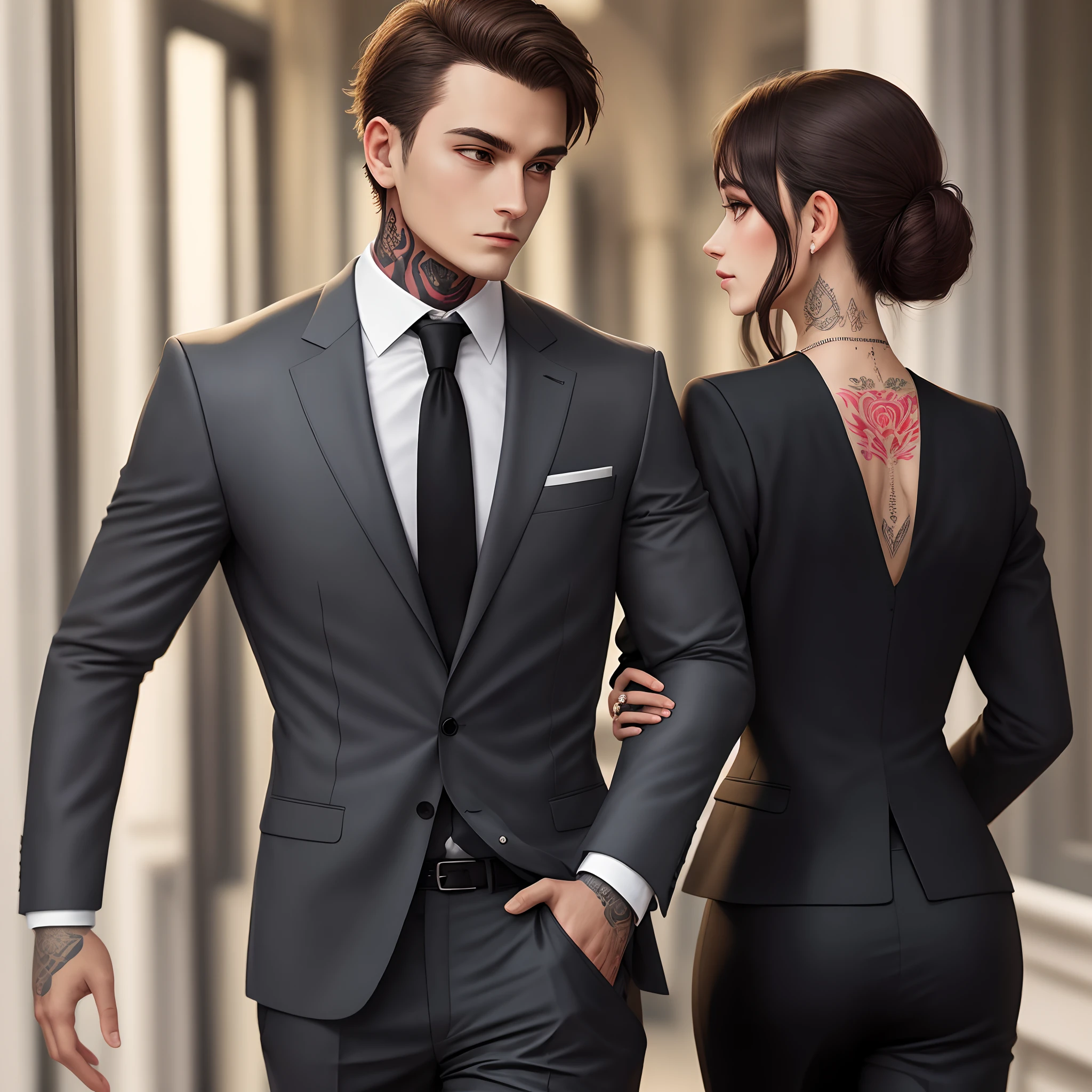 slim suit tattoo black tie back Looking at a pair of lovers