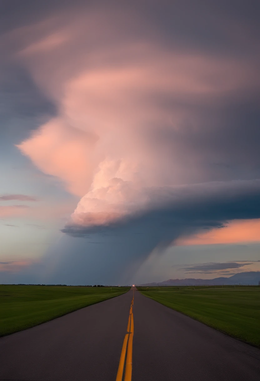 Down Rt. 66 Before the Great Storm, Nostalgic, Annual lighting display, cumulonimbus clouds, voluminetric lighting, Big sky