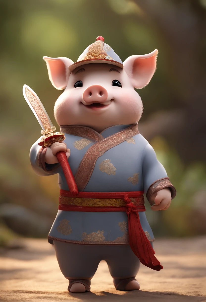 :A cute pig dressed in a traditionamale silk dress, wearing boots on his feet
holding a traditional Chinese cold
weapon,dynamic pose, traditional Chinese dresstraditional Chinese cold weapon, knife, swordlong lance, folding fan, blind box toy, delicate
features, whole body,full shot , front, soft graduachange, delicate luster, clay material,Light andshadow,3D art,C4D,blender,OC
rendererextremely detailed details,Disnev
characterPixar character,16k,--ar 2:3 --S 400 --
stvle expressive
SD:Large model revAnimated
Lora:blindbox 0.5
The redraw amplitude does not exceed 0.3