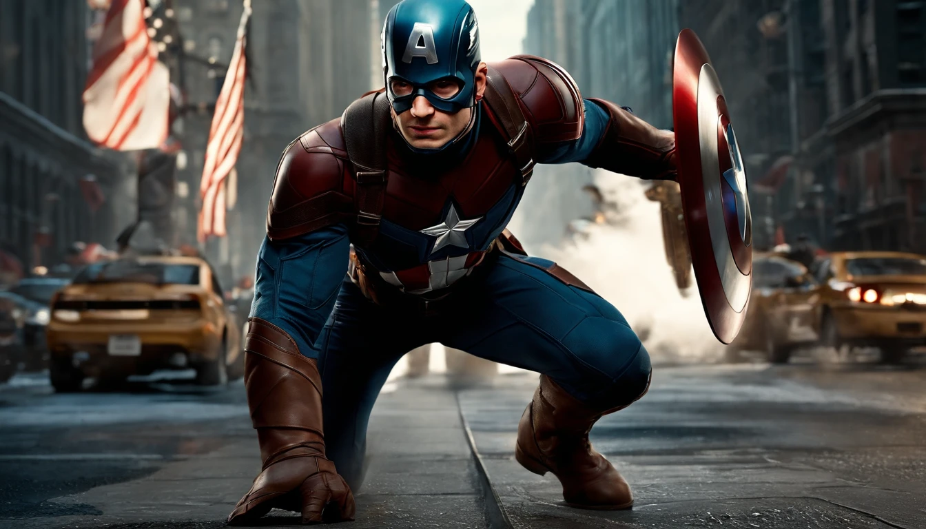 In Times Square, Captain America Steve Rogers emerges, resplendent in his star-spangled glory. He strides purposefully, shield in hand, a symbol of unwavering valor. New York City Square, the backdrop to his noble journey, teems with vibrant life.
His full-bodied presence, frontal and fearless, bathed in intense radiance, commands attention. The future unfolds before him, a canvas of high detail and boundless promise, painted in the colors of heroism.
The atmosphere crackles with anticipation, charged with a palpable energy that ignites the heart. The marvel of a hero walks among us, his every step a testament to courage and hope.
The technical prowess of the render engine and camera model capture this moment in stunning 8k resolution, preserving the majesty of Captain America's odyssey for all time.