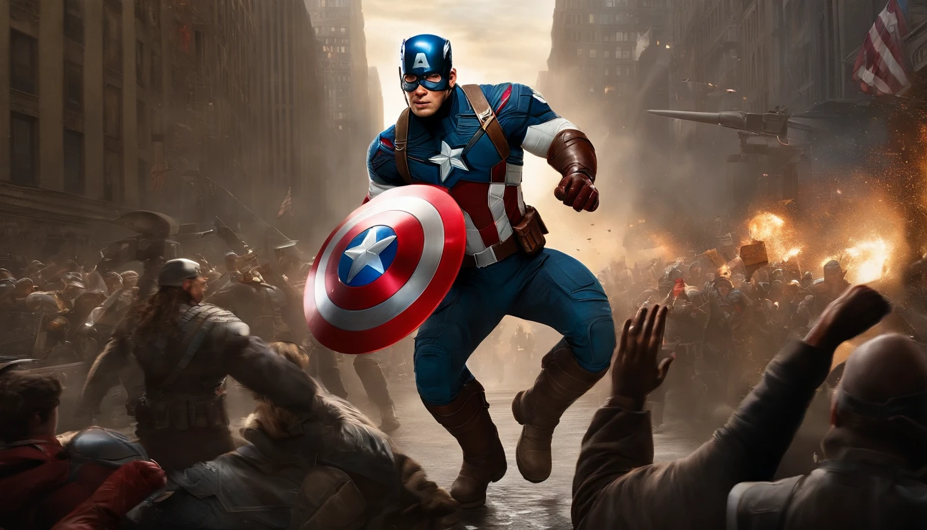 In Times Square, Captain America Steve Rogers emerges, resplendent in his star-spangled glory. He strides purposefully, shield in hand, a symbol of unwavering valor. New York City Square, the backdrop to his noble journey, teems with vibrant life.
His full-bodied presence, frontal and fearless, bathed in intense radiance, commands attention. The future unfolds before him, a canvas of high detail and boundless promise, painted in the colors of heroism.
The atmosphere crackles with anticipation, charged with a palpable energy that ignites the heart. The marvel of a hero walks among us, his every step a testament to courage and hope.
The technical prowess of the render engine and camera model capture this moment in stunning 8k resolution, preserving the majesty of Captain America's odyssey for all time.