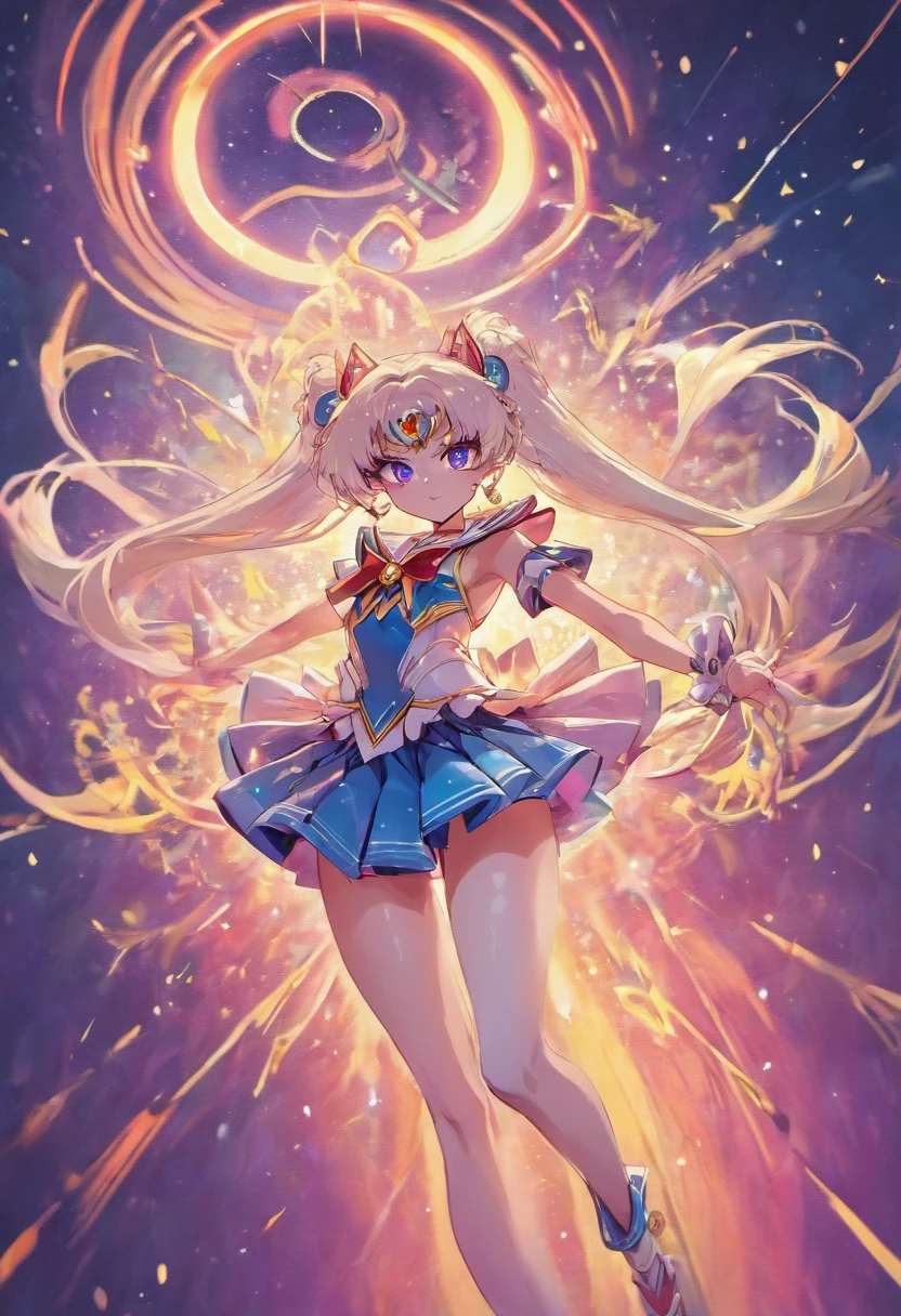 "Create a stunning artwork of a  (( Beautiful,Man as  hybrid of Sailor Moon with intricate details, vibrant colors, and dynamic poses.)),  ((the Man has dark skin , long white hair with Pink streaks ,)) and (( a Skimpy white and Pink Outfit with white  shorts that shows his midriff)).incorporate elements of Sailor Moon's iconic outfit, such as the sailor collar and bow, while adding White  Rock Shooter unique style and attitude. Show him in a powerful and confident pose, with mesmerizing eyes and flowing hair. Enhance the image with celestial backgrounds, cosmic effects, and a touch of magic. Ensure the artwork is of the highest quality, with exquisite attention to detail and flawless execution."