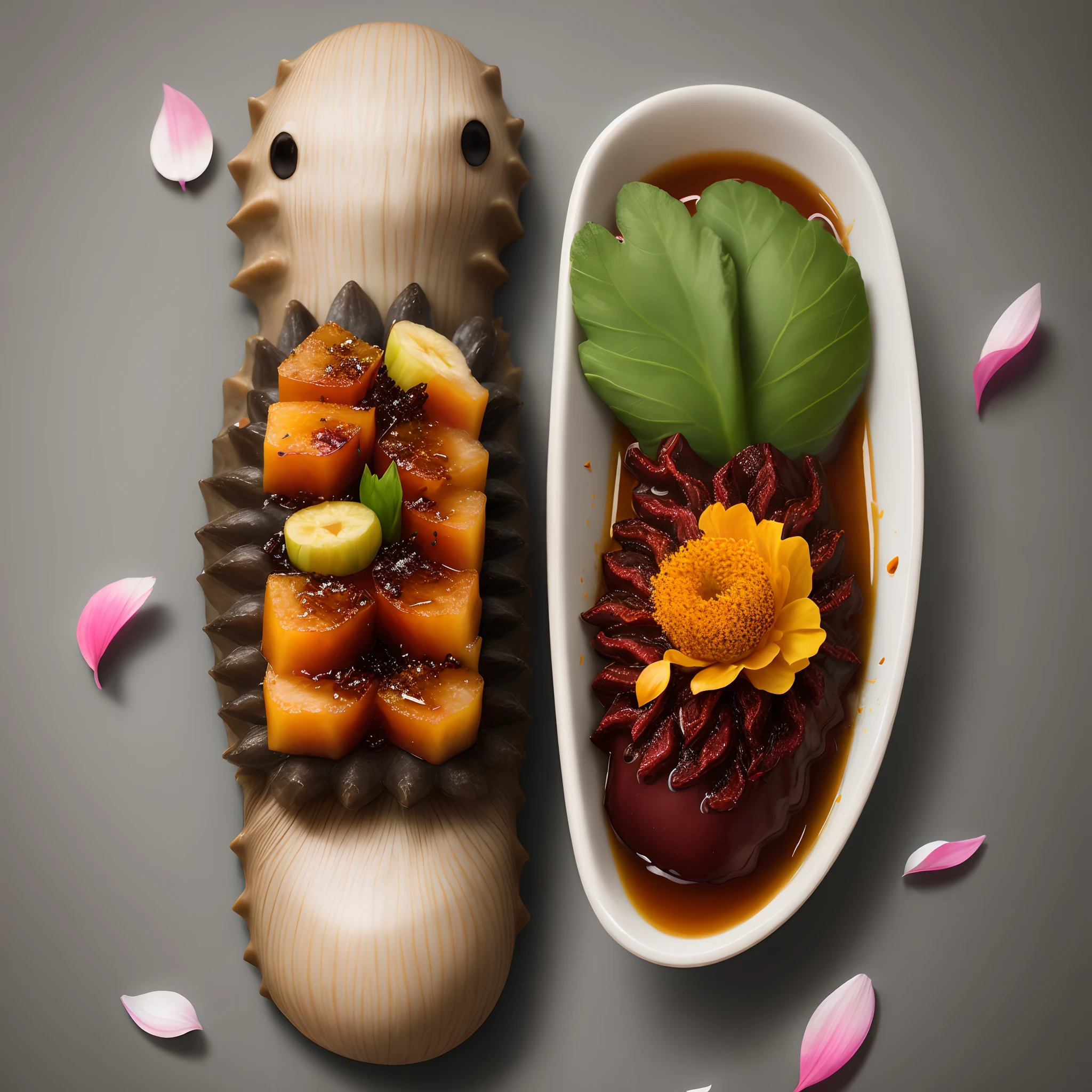 Bow tie with sea cucumber and petals combined