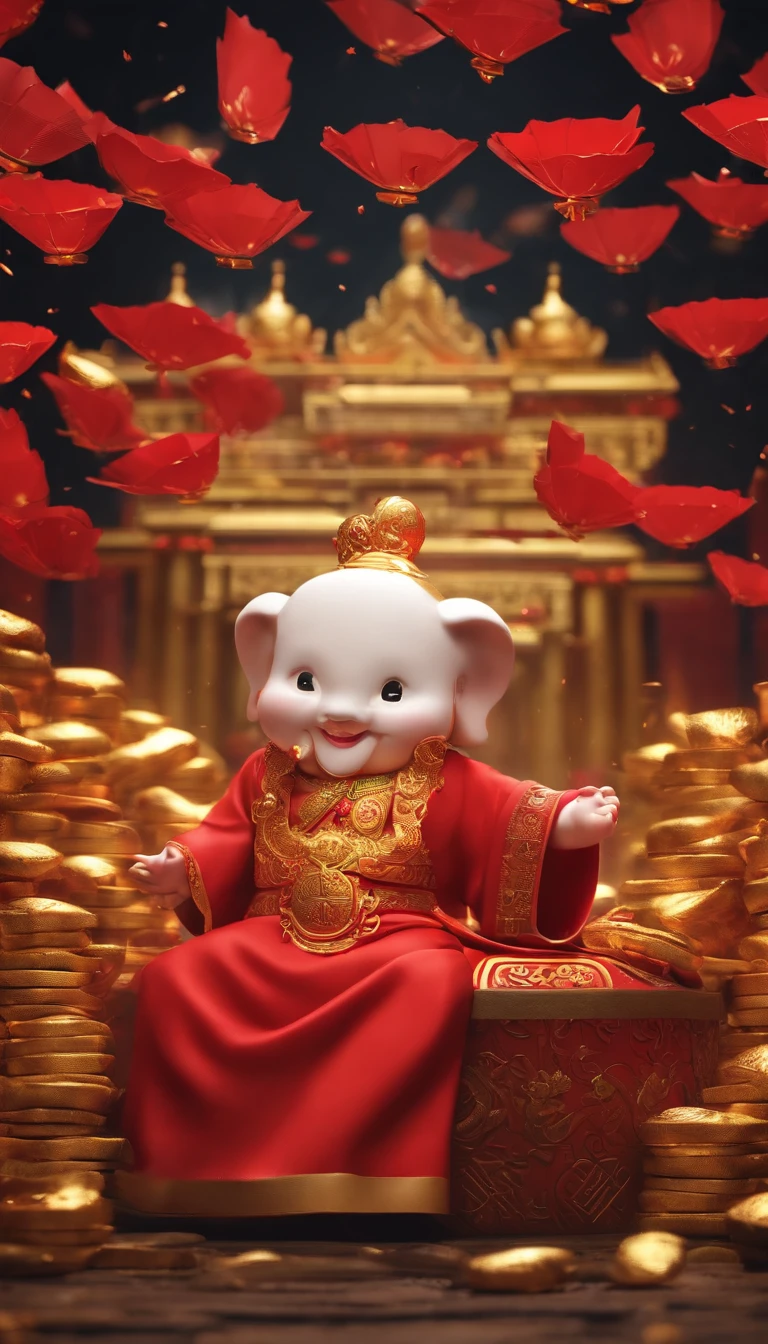 God of Wealth,ssmile,The background is all red envelopes,Red envelope rain,Gold ingots